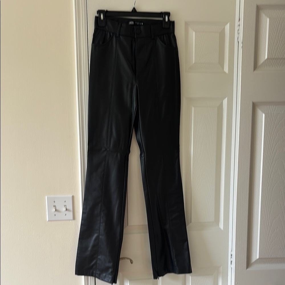 Zara Sleek Black Leather Trousers